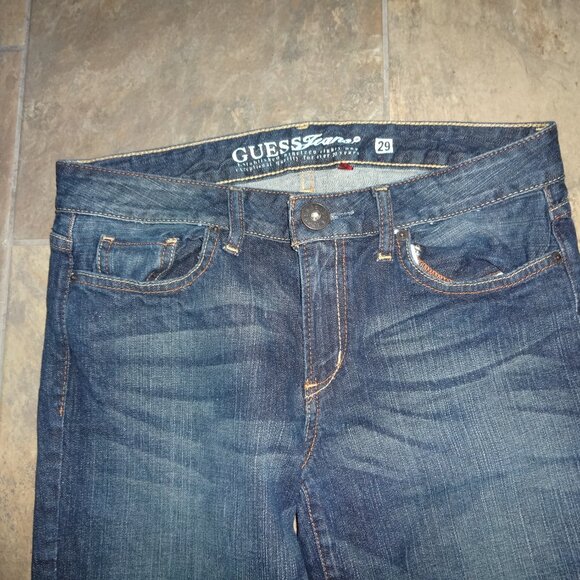 Guess Stretch Denim Blue Jeans Dark Wash Women 29 embroidered pockets - Picture 5 of 8